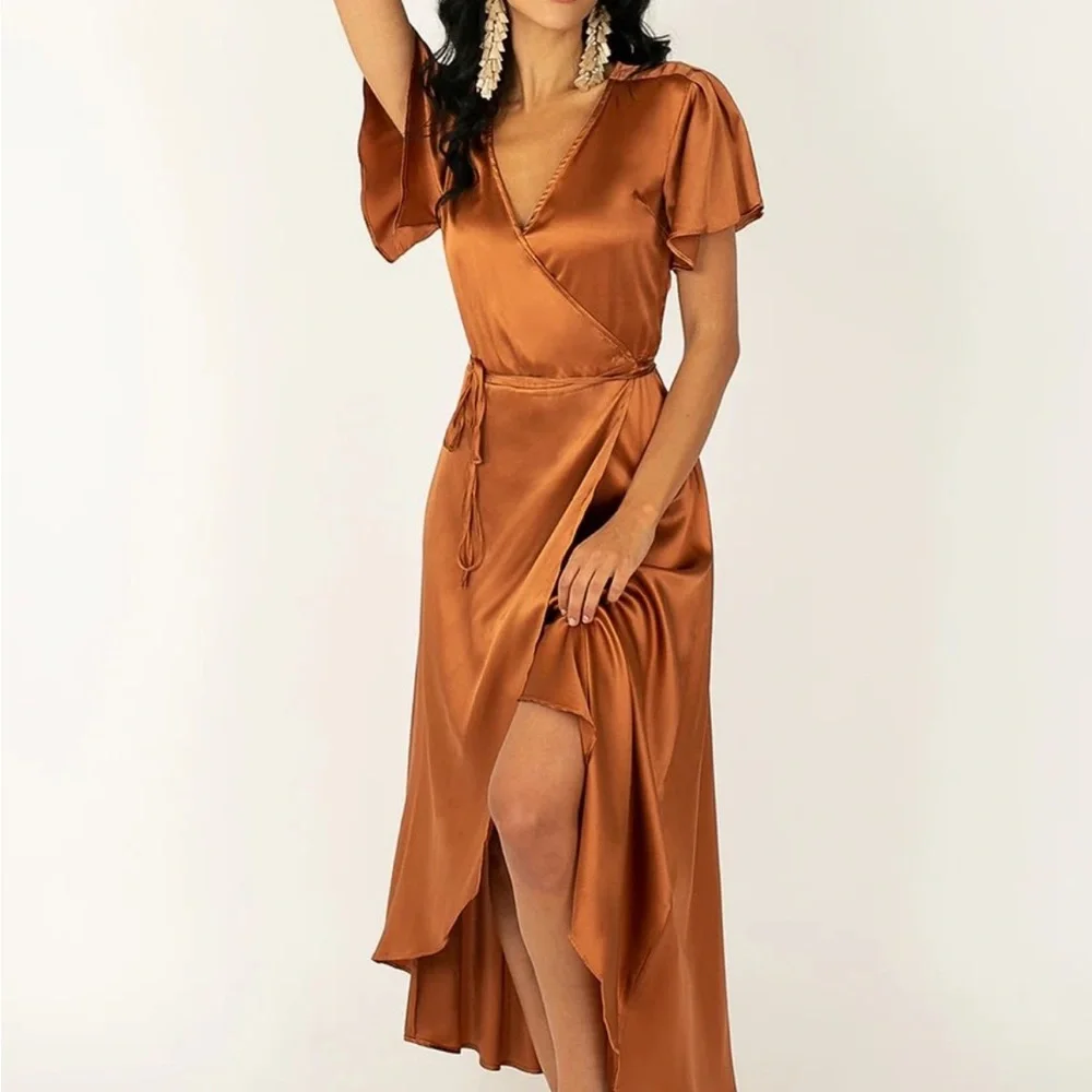 Joyfolie Satin High-Low Dress in Bronze Baltic born - Picture 1 of 1